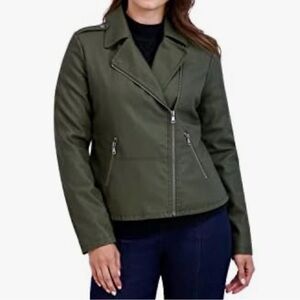 Baccini Olive Faux Leather Moto Jacket Peplum Plus Size 2X NWT